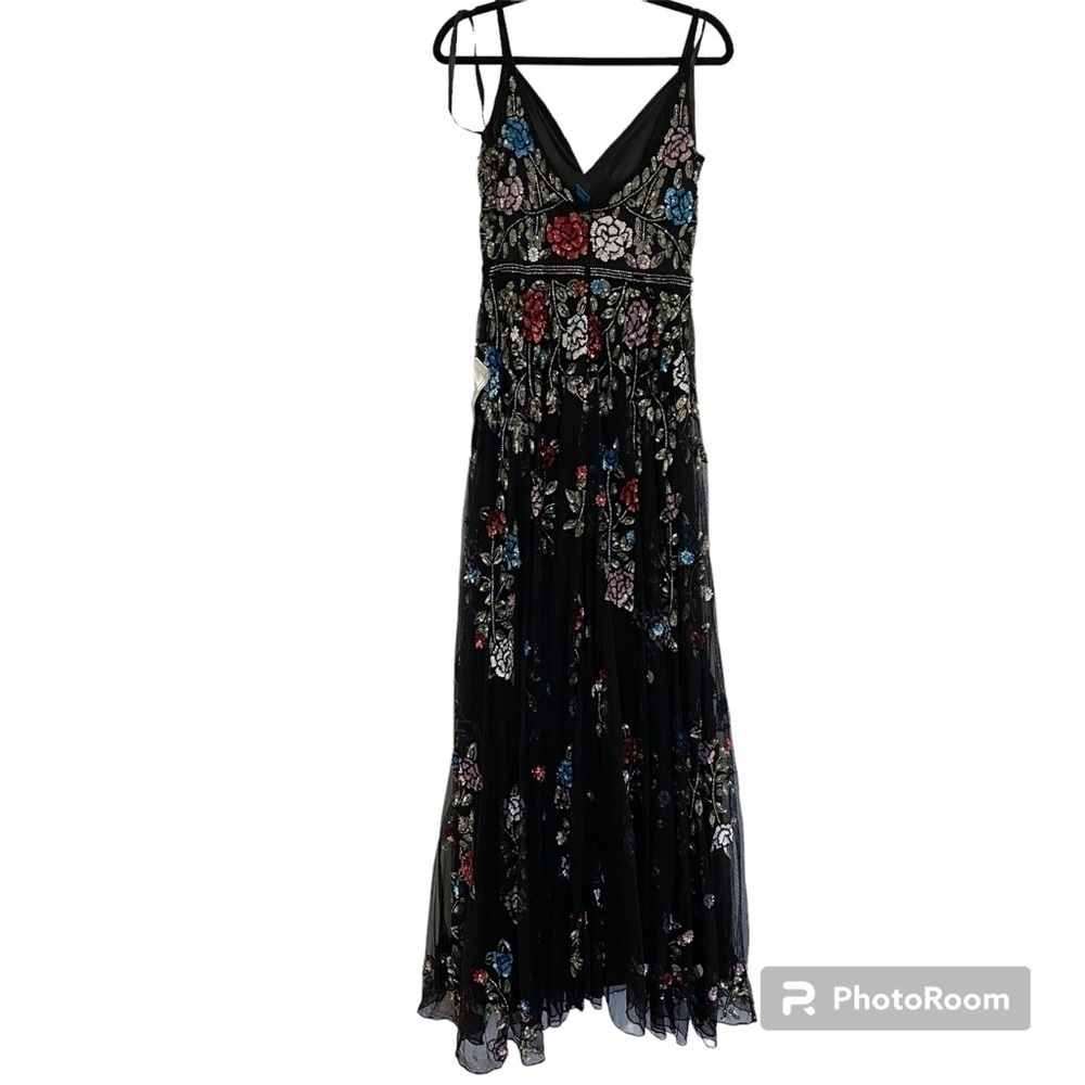 Mac Duggal | 5400 Embellished Floral Sequin Gown Black Mutli Size 4 NEW - Picture 7 of 9